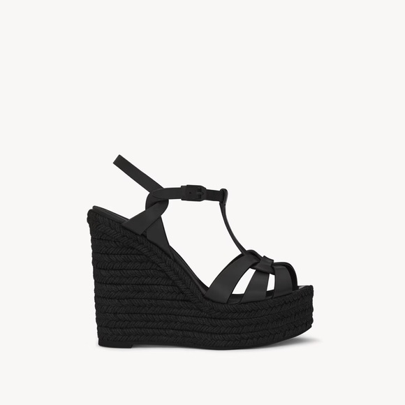 YSL NIB Saint Laurent Black Strappy Wedges